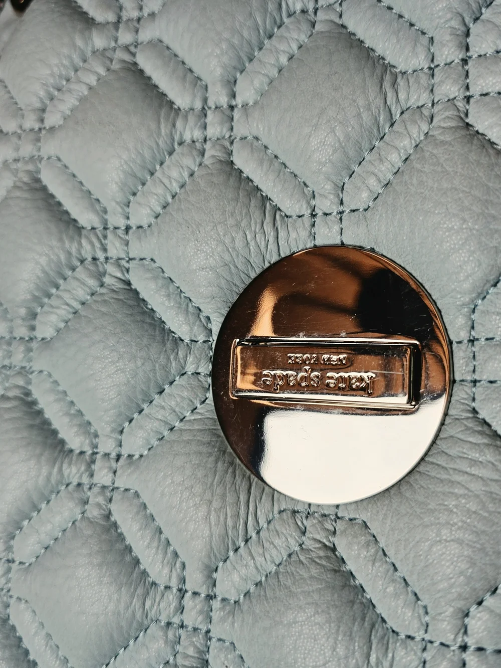 Kate Spade Blue Quilted Leather Chain Shoulder Bag Gold Turn Lock 2008-2012 Era